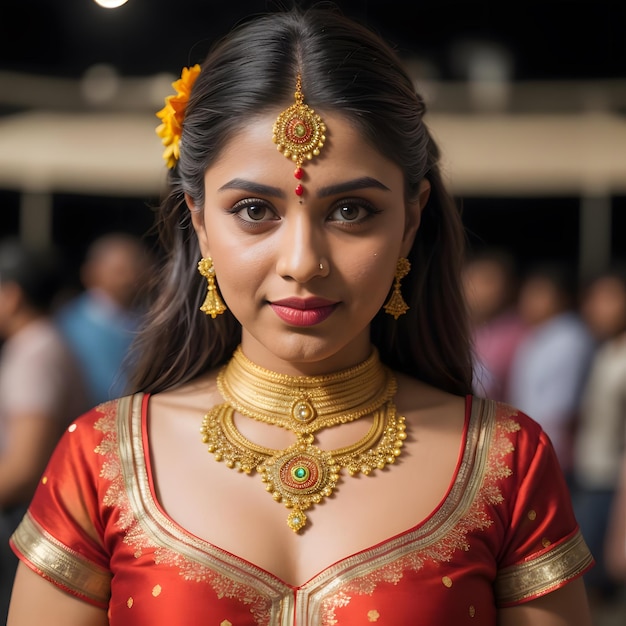 Vivid colors portrait of woman at navratri celebration