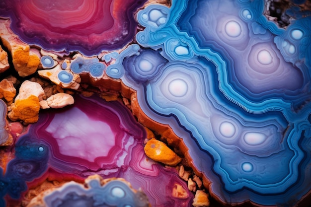Foto i colori vivaci e i modelli unici di un deposito minerale trovato a yellowstone