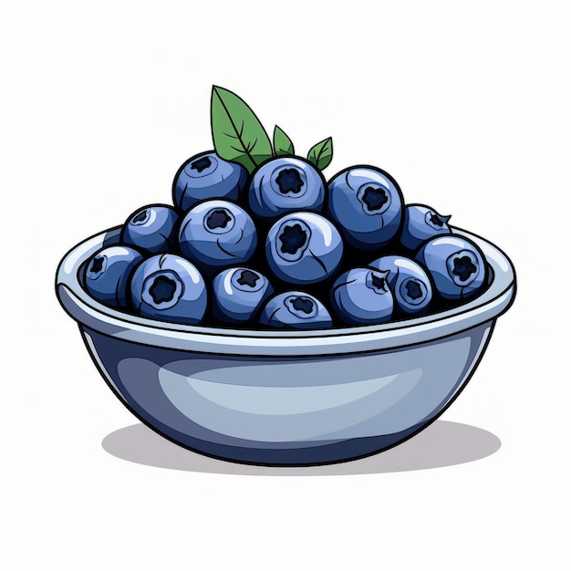 Vivid Comic Book Style Illustration Of Blueberries In A Bowl