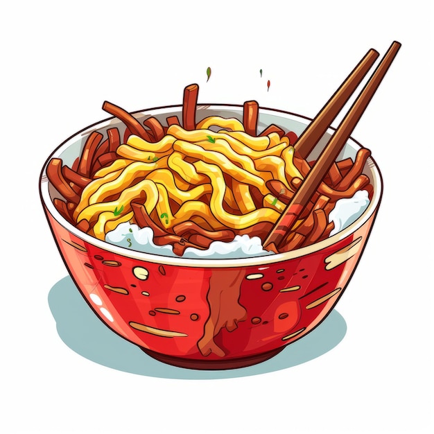 Vivid Comic Book Style Noodles And Chopsticks Sticker