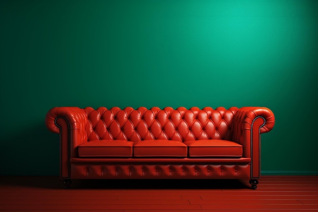 Vivid Contrast Red and Green Sofa HD Wallpaper Generative AI