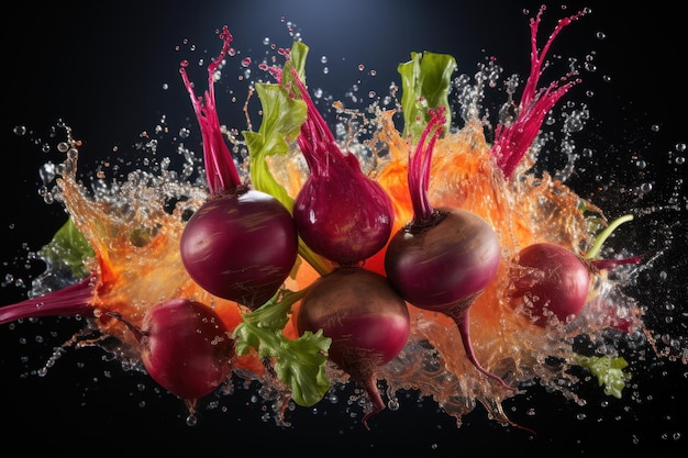 Vivid Contrasts Beetroot with Vibrant Green and Purple Hues Generative AI