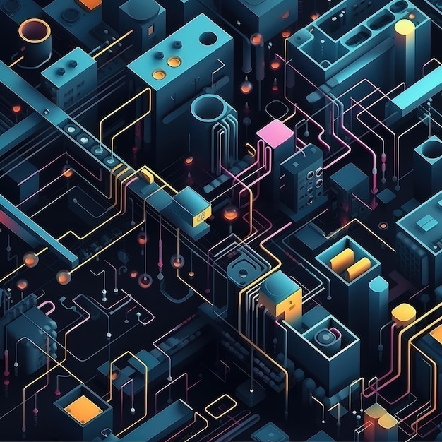 Vivid Cyber Synergy Sleek Isometric Paper Abstraction