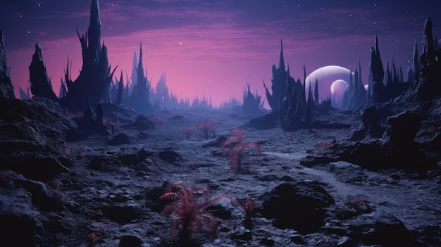 Vivid Cyberpunk Night on Frozen Alien Planet