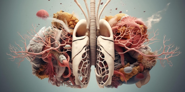複数の臓器を備えた鮮明で詳細な人間の心臓の解剖学。汎用性の高いストック画像に簡単にアクセスできます。