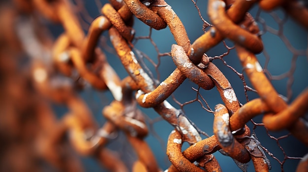 Vivid and detailed texture of an old rusted chain link fence