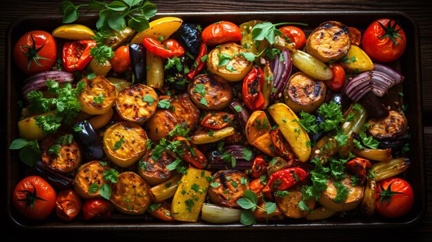 Above a vivid display of roasted autumn veggies