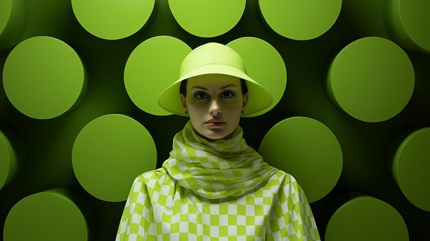 Photo vivid elegance fluorescent green tone with white large dots