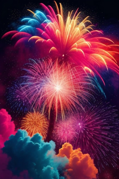 A vivid explosion of color like a fireworks display in a painting