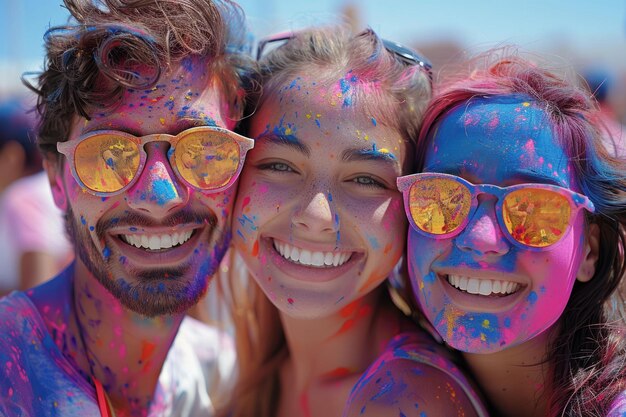 Vivid faces in Holi crowd capturing the spirit of the festival in every color splash