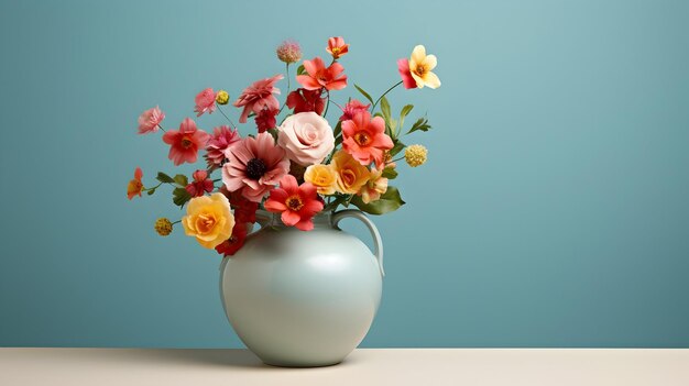 Vivid Florals Beautiful Flowers in Vase on Solid Background