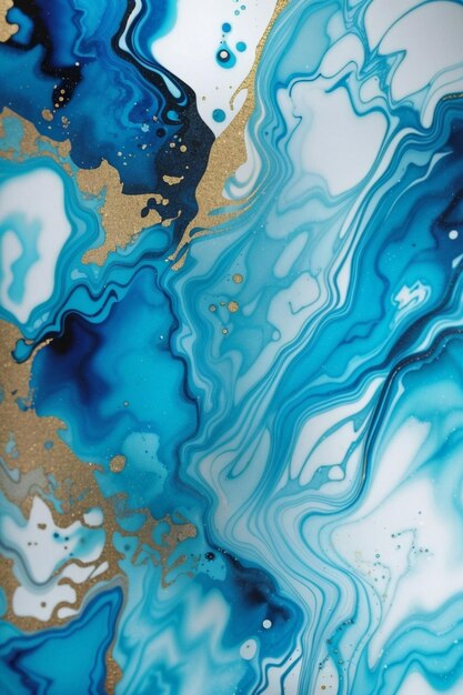 Vivid Generative AI Liquid Paint Marble Texture Blue Background