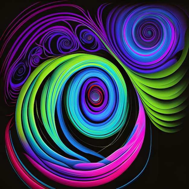 Photo vivid intertwining spirals of blue green and purple swirling across