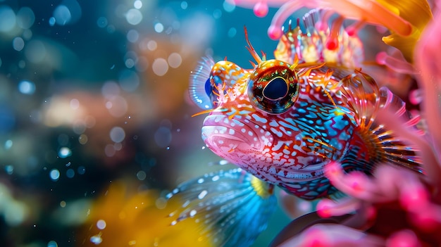 Vivid Lionfish Prowling Coral Reef