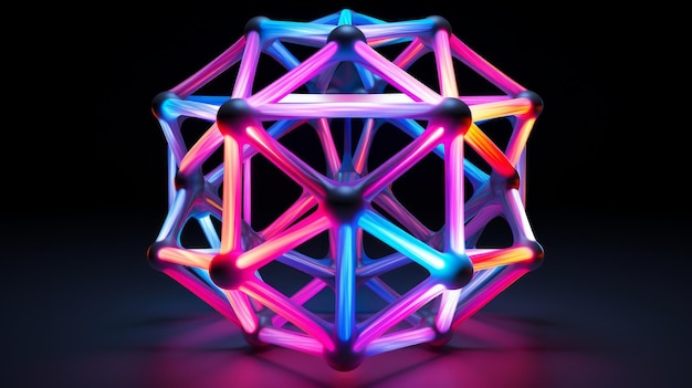 vivid neon dodecahedron resting in a tranquil white lattice AI generated illustration