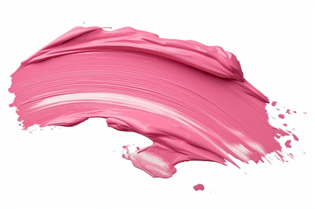 Ярко-розовый образец мазка помады на белом фоне с высоким блеском