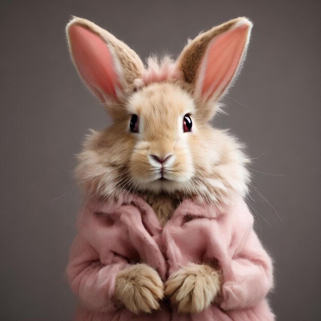 Photo a vivid pink rabbit with a fluffy coat set against a simple neutral background