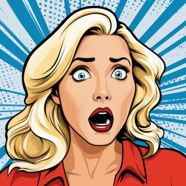 Photo vivid pop art illustration of shocked blonde woman