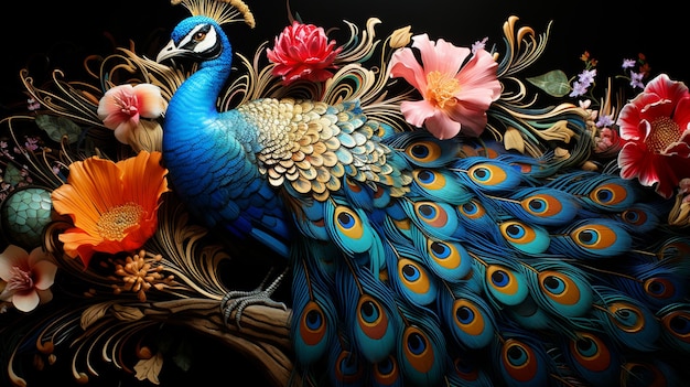 A Vivid Portrayal Of A Peacock Displaying Its