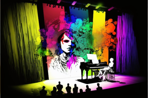 Vivid rainbow color musical performance on stage abstract