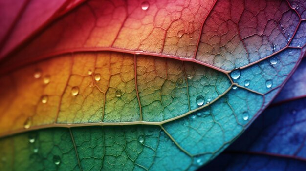 Photo vivid rainy rainbow leaves macro shot of multicolor plant foliage dotted with rain wallpaper