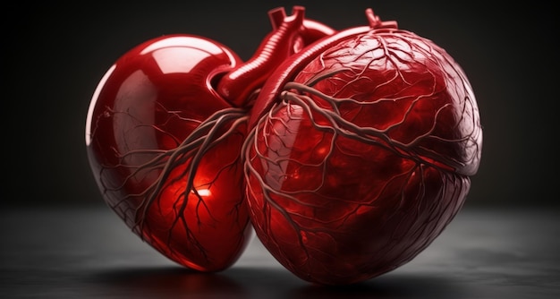 Фото Жизненное красное сердце с венами в 3d