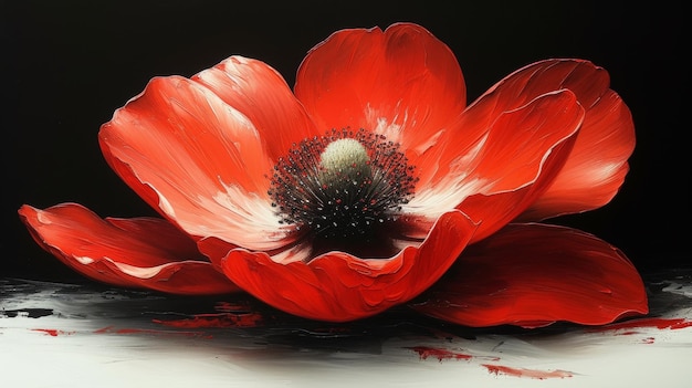 Vivid Red Poppy Flower on Black Background