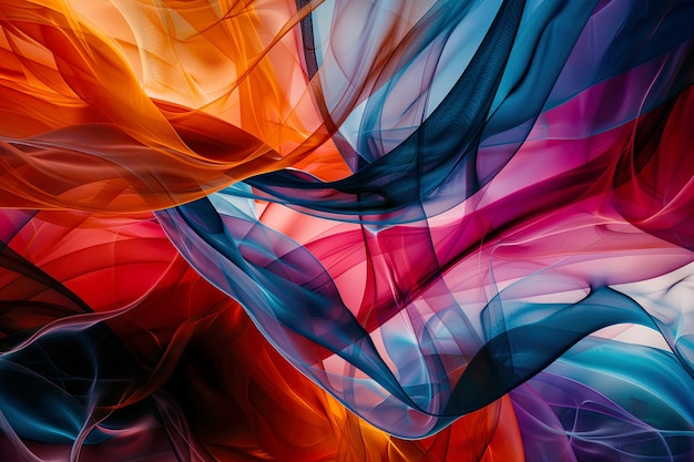 Vivid silk waves with sparkling light particles creating a sense of motion and festivity in an abstract composition