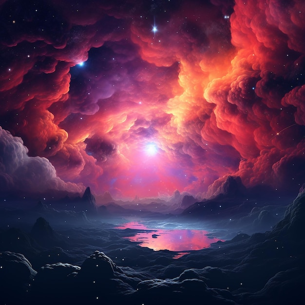 Vivid Sky with Cosmic Elements Generative AI