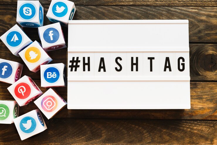 फोटो vivid social networking icons blocks besides hashtag text