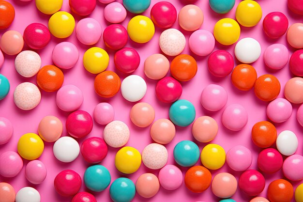 Vivid sweets on pink backdrop from above