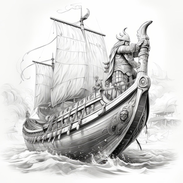 Vivid Viking Voyage A HyperRealistic 4K Coloring Page of a Viking Ship