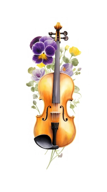 Vivid Viola Arrangement on White Background in Modern Watercolor Style Generative AI