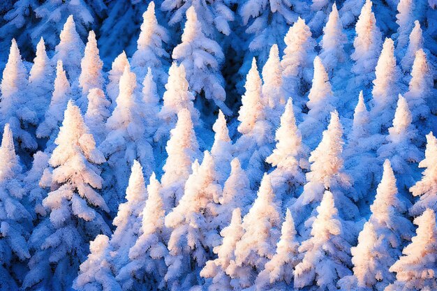 Vivid white spruces on a frosty day