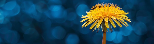 Photo vivid yellow dandelion against a deep blue background highlighting contrast highspeed macro style