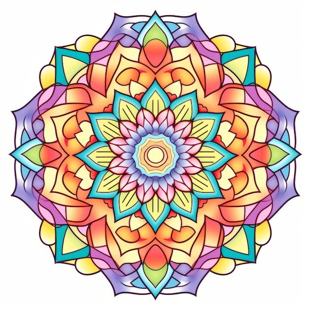 Vividly Bold Color Mandala With Crisp Outlines And Serene Harmony