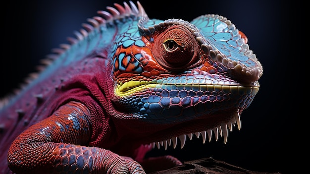 a vividly colored chameleon clinging to a branch seam Ai generated