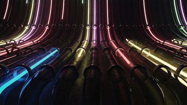 VJ neon lines running through pipes