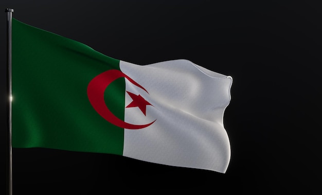 Vlag Algerije Stoffen vlag Algerije op de zwarte achtergrond Kopieer ruimte 3D-werk en 3D-illustratie