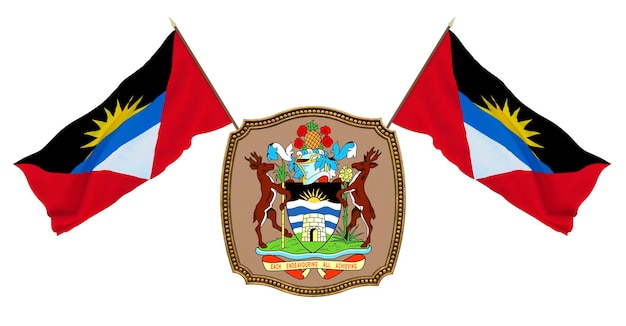 Vlag en het wapen van Antigua en Barbuda Achtergrond voor redacteuren en ontwerpers Nationale feestdag 3D illustratie