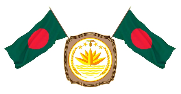 Vlag en het wapen van Bangladesh Achtergrond voor redacteuren en ontwerpers Nationale feestdag 3D illustratie