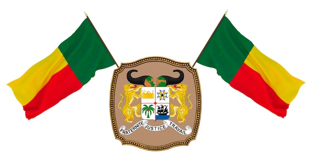 Vlag en het wapen van Benin Achtergrond voor redacteuren en ontwerpers Nationale feestdag 3D illustratie
