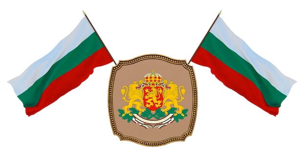 Vlag en het wapen van Bulgarije Achtergrond voor redacteuren en ontwerpers Nationale feestdag 3D illustratie
