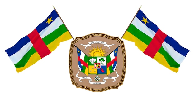 Vlag en het wapen van de Centraal-Afrikaanse Republiek Achtergrond voor redacteuren en ontwerpers Nationale feestdag 3D illustratie