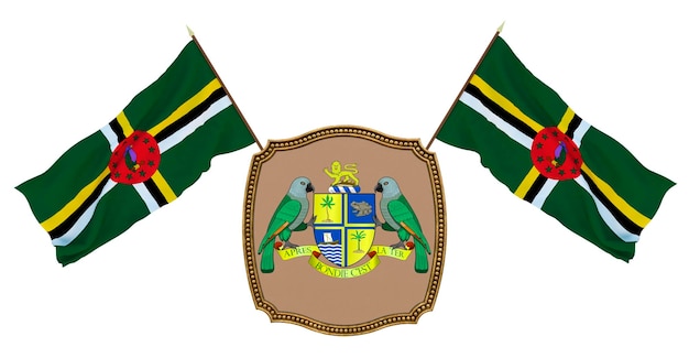 Vlag en het wapen van Dominica Achtergrond voor redacteuren en ontwerpers Nationale feestdag 3D illustratie