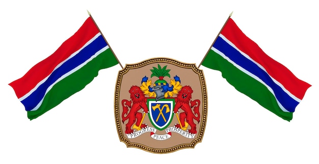 Vlag en het wapen van Gambia Achtergrond voor redacteuren en ontwerpers Nationale feestdag 3D illustratie
