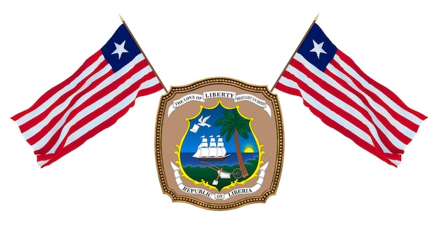 Vlag en het wapen van Liberia Achtergrond voor redacteuren en ontwerpers Nationale feestdag 3D illustratie