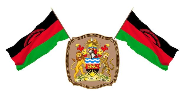 Vlag en het wapen van Malawi Achtergrond voor redacteuren en ontwerpers Nationale feestdag 3D illustratie