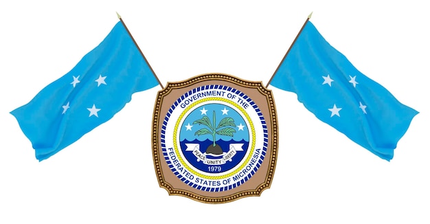 Vlag en het wapen van Micronesië Achtergrond voor redacteuren en ontwerpers Nationale feestdag 3D illustratie