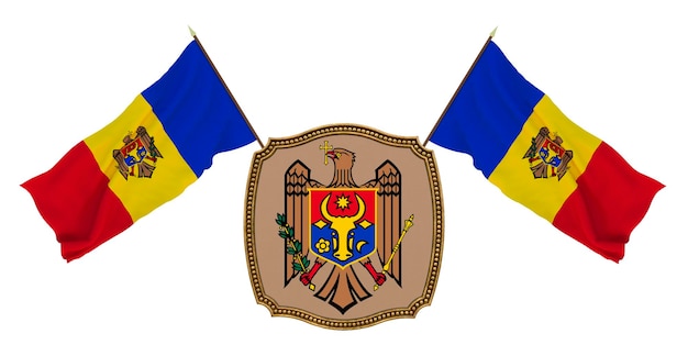 Vlag en het wapen van Moldavië Achtergrond voor redacteuren en ontwerpers Nationale feestdag 3D illustratie